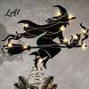 Glowing LED Tree Ornament Halloween Witch Topper with Lights Black Iron Window Hanging Ornaments Art Silhouette Ornament for Christmas And Holiday