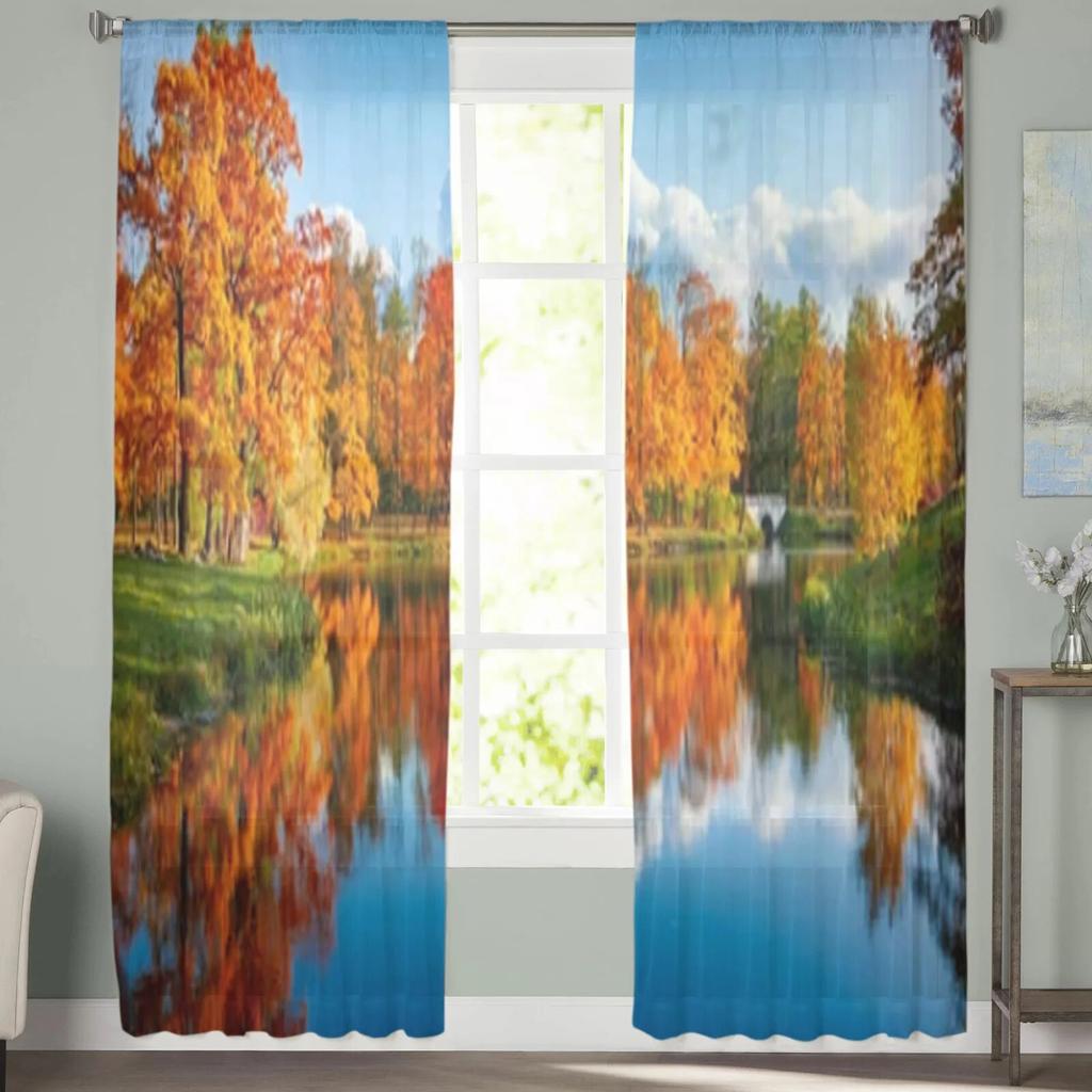 Autumn Park Sheer Curtains For Living Room Bedroom Kitchen Tulle Curtain Home Decorative Sheer Panels