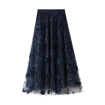 Юбка женская LeafIn Long Floral Elastic Tulle Tutu 8692, с принтом, с высокой талией, на талии, юбка, пышная, стройнящая, подчеркивающая фигуру, А-силуэта, вышитая,