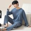 Пижамный комплект для дома, мужской весенний молодежный комплект с длинным рукавом, свободный, простой, повседневный, комплект для дома, плюс пижама для полных мальчиков