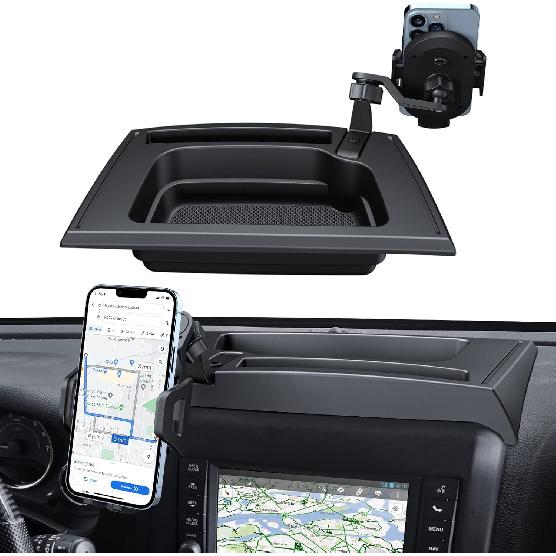 Kaishengyuan Upgraded Phone Mount For 2011-2017 Jeep Wrangler JK JKU, Multi-Mount Phone Holder Dash Tray Storage Box System Kit With Extension Arm