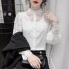 Женские кружевные блузки с рукавами-лепестками, женская блузка на пуговицах с цветочным кружевом в стиле пэчворк, белая рубашка, топ, женская одежда