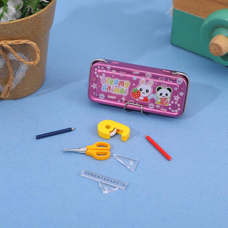 1 Набор Кукольный домик Симуляция Мини Пенал Канцелярские товары Линейка Модель Игрушка Учебное украшение Кукольный домик Школьные канцелярские принадлежности