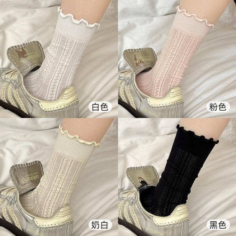 Fungus Edge Socks Medium Socks Summer Thin Cotton Socks Mesh Hollow Breathable Lace White Stacked Socks
