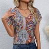 Богемная летняя женская блузка с принтом в стиле ретро, ​​повседневные топы, элегантные пляжные свободные рубашки с коротким рукавом для женщин, модные праздничные женские блузки 24482