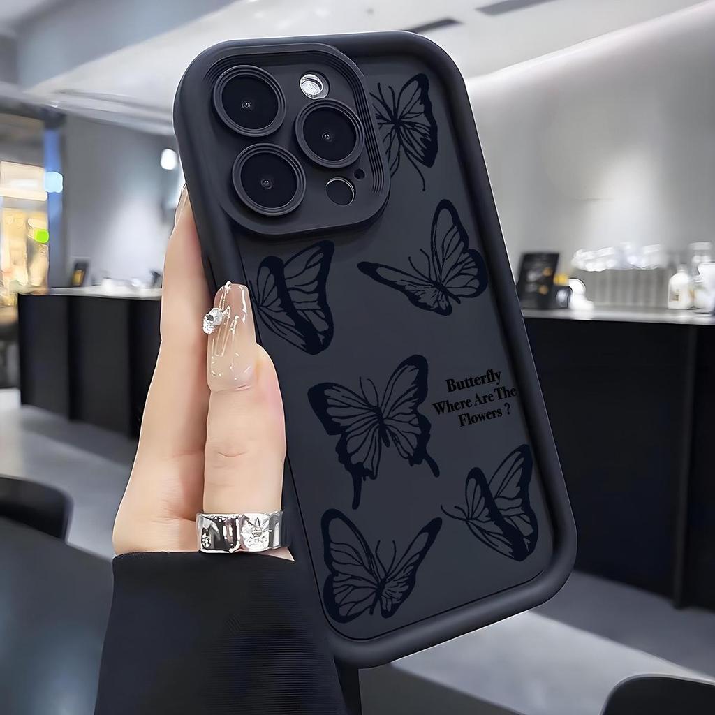Черный чехол для iPhone 15/16/17 с алмазной крошкой и узором из глаз