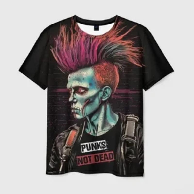 Pop Rock Skull Punk's Not Dead Pattern T Shirts For Men 3D Print Summer Hip Hop Trend Short Sleeve T-shirt Oversized O-neck Tops