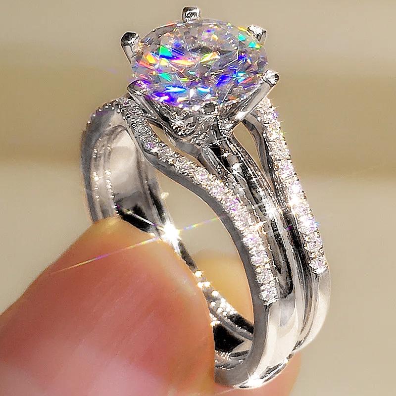 Кольца Huitan Unique Rose Gold Color для женщин, классические, с 6 когтями, с кубическим цирконием, обручальные кольца, ювелирные изделия