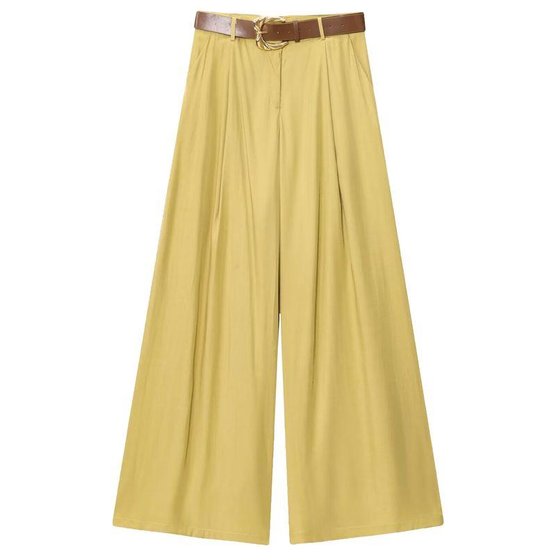 Zaprha 2025 New Arrival Fashion Loose and Idle with Belt Silk Satin Wide Leg Casual Pants for Women 3533556