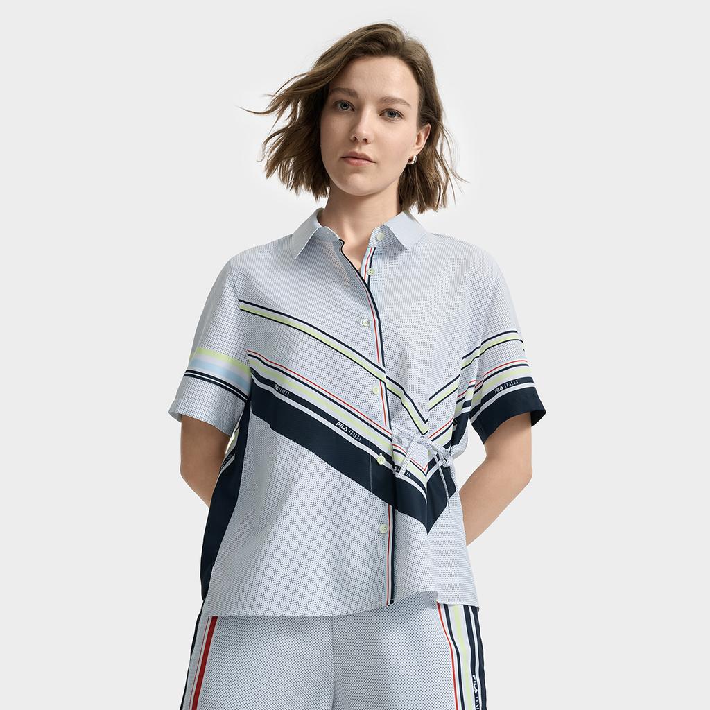 Fila Изумрудная Модная Свободная Рубашка с Коротким Рукавом и Тканым Узором Женские рубашки F11W534402FZA