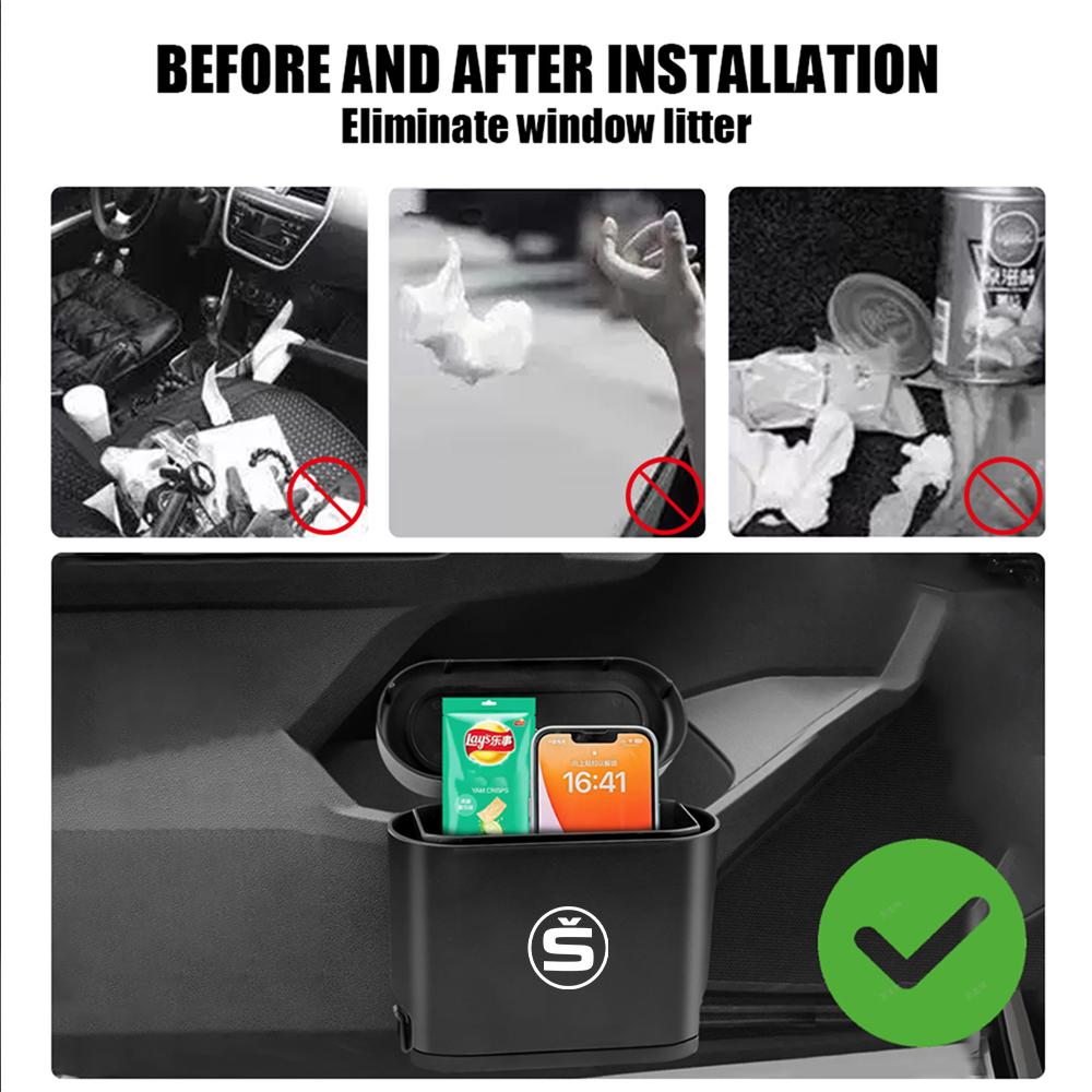 ABS Press Type Car Trash Can Hanging Trash Can Dust Box Storage Box For Skoda S Octavia VII Rapid Fabia Kodiaq Karoq Kamiq Rapid kyhj94