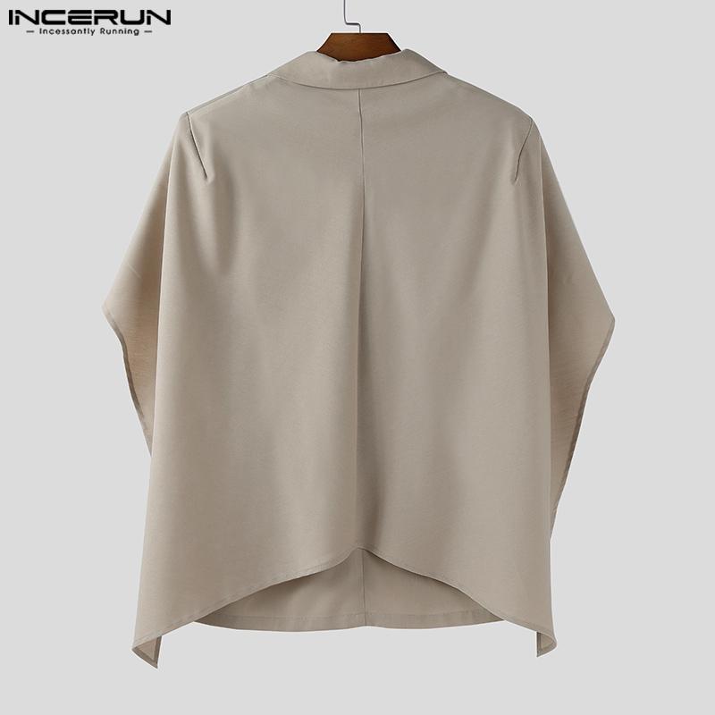 INCERUN Oversized Men Swing Collar Long Sleeve Irregular Cross Loose Thin Blazer Coats