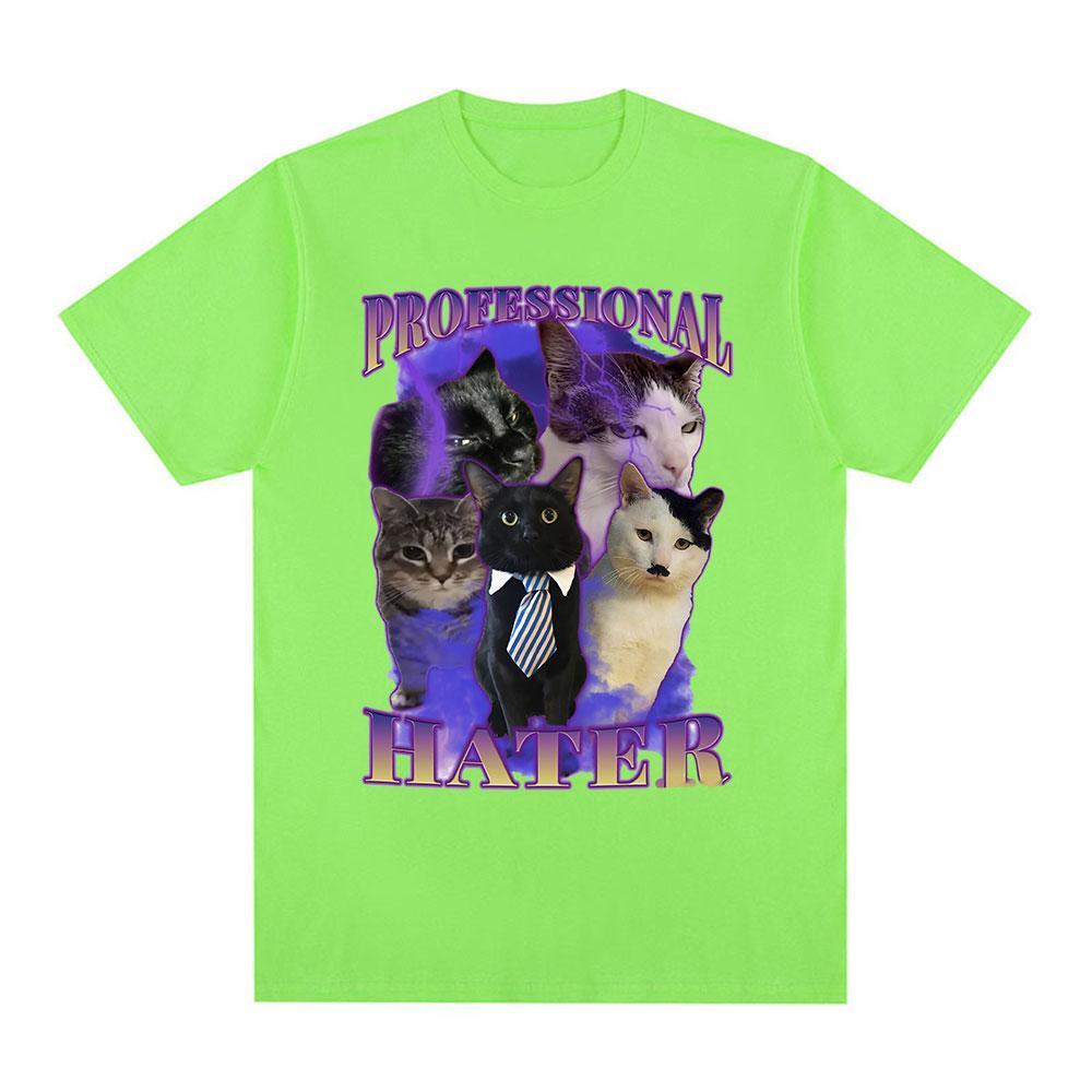 Профессиональный Хейтер Забавный Мем с Котом Графические Футболки Унисекс Модная Футболка Летняя Парная Повседневная Хлопковая Футболка Оверсайз Одежда