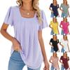Spring and Summer New Solid Color Square Neck Pleated Short-sleeved Loose T-shirt Tops Female