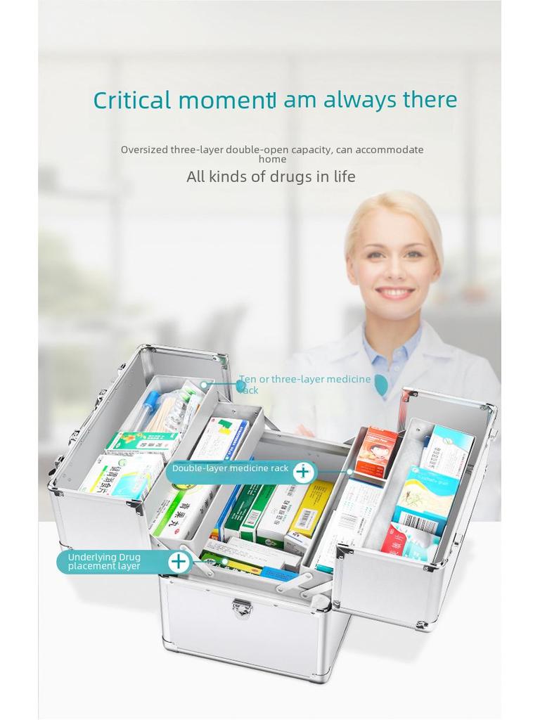 Большая многослойная аптечка с двойным открыванием — большая вместимость для семейного использования