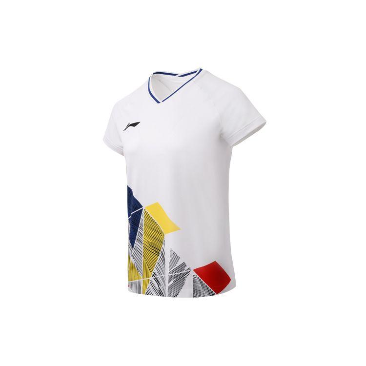 Футболка Li Ning Badminton Series с цветными блоками, дышащая, быстросохнущая, с коротким рукавом, для соревнований, женская, стандартная, белая AAYR374-1