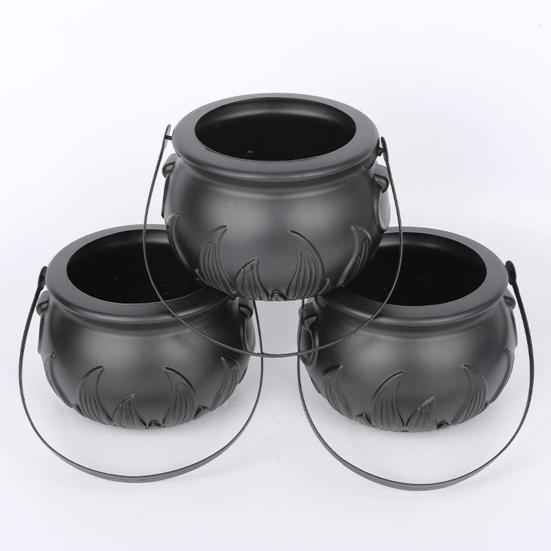 Ведро для конфет на Хэллоуин, черный держатель для котла, опора, чаша, украшения для Хэллоуина, ведро для вечеринки, Кошелек или жизнь, домашний праздничный декор