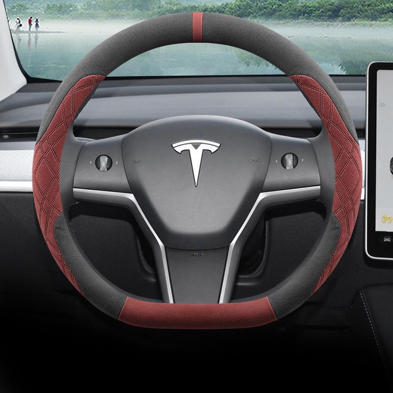 Ультратонкая замшевая накладка на руль для Tesla Model 3/Y/X, всесезонная.