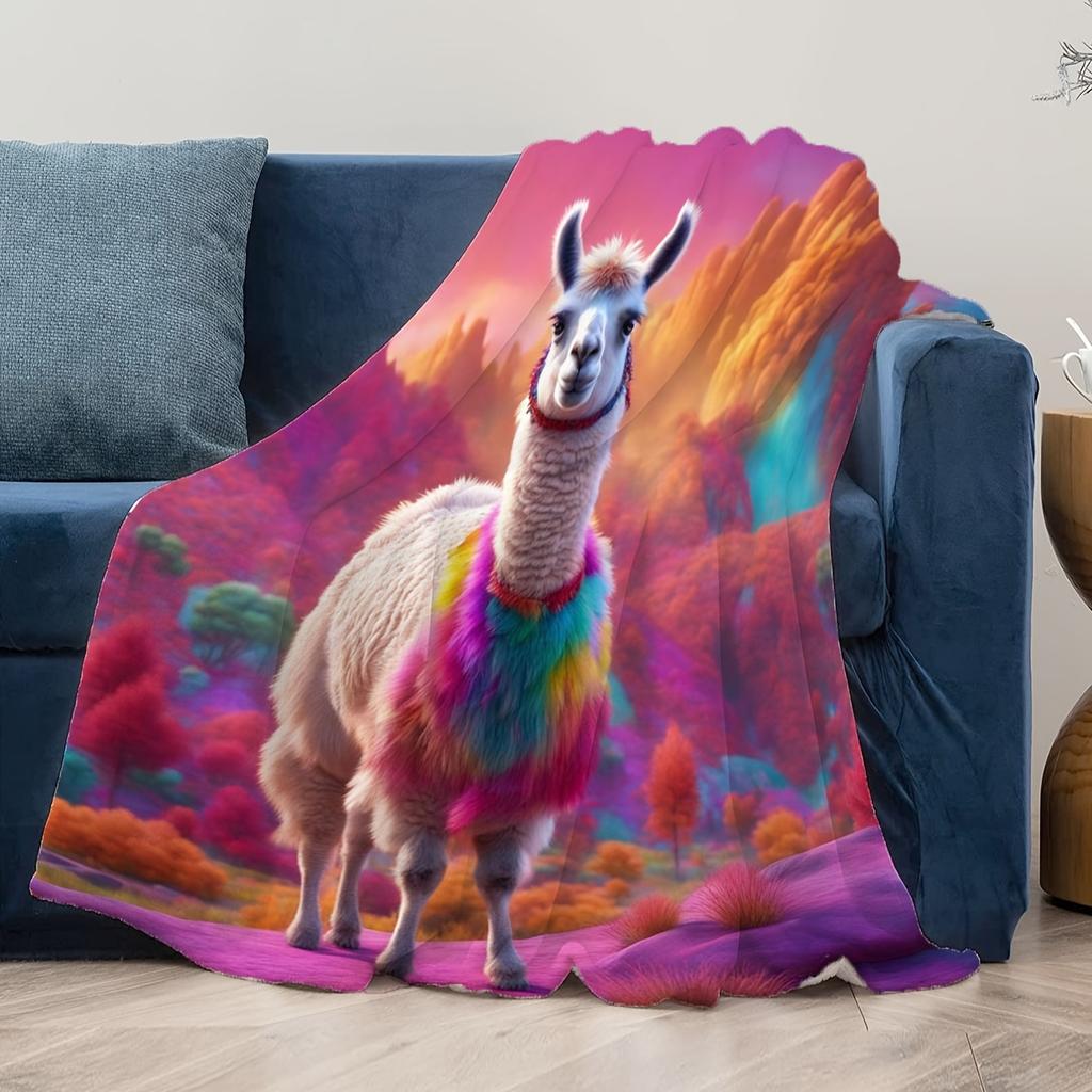 1pc Llama Print Flannel Blanket - Soft All-Season Bedspread with Llama & Llama Pattern, Cozy Bed Cover for Sofa, Bed, or Office