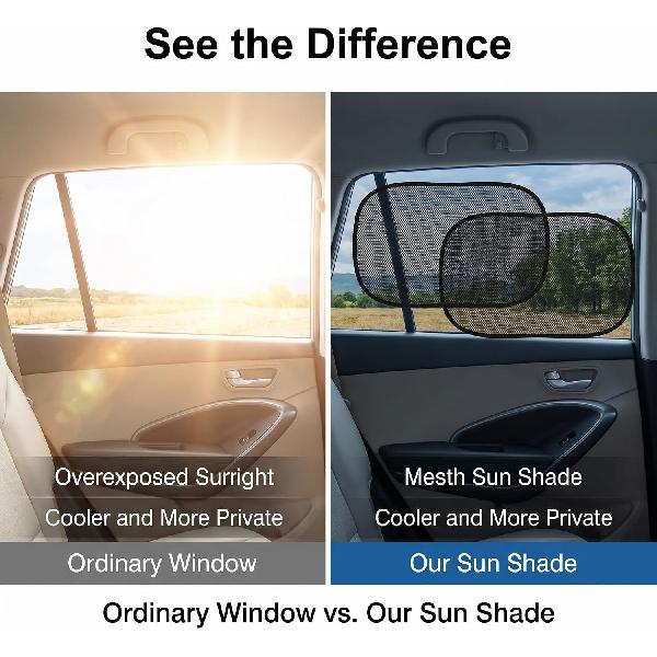 4 PCS Car Window Shades, 20.07 x 12.2 Inches Side Window Sunshade Mesh, Foldable Storage Privacy Protector, Keep Vehicle Cool, Universal for Most