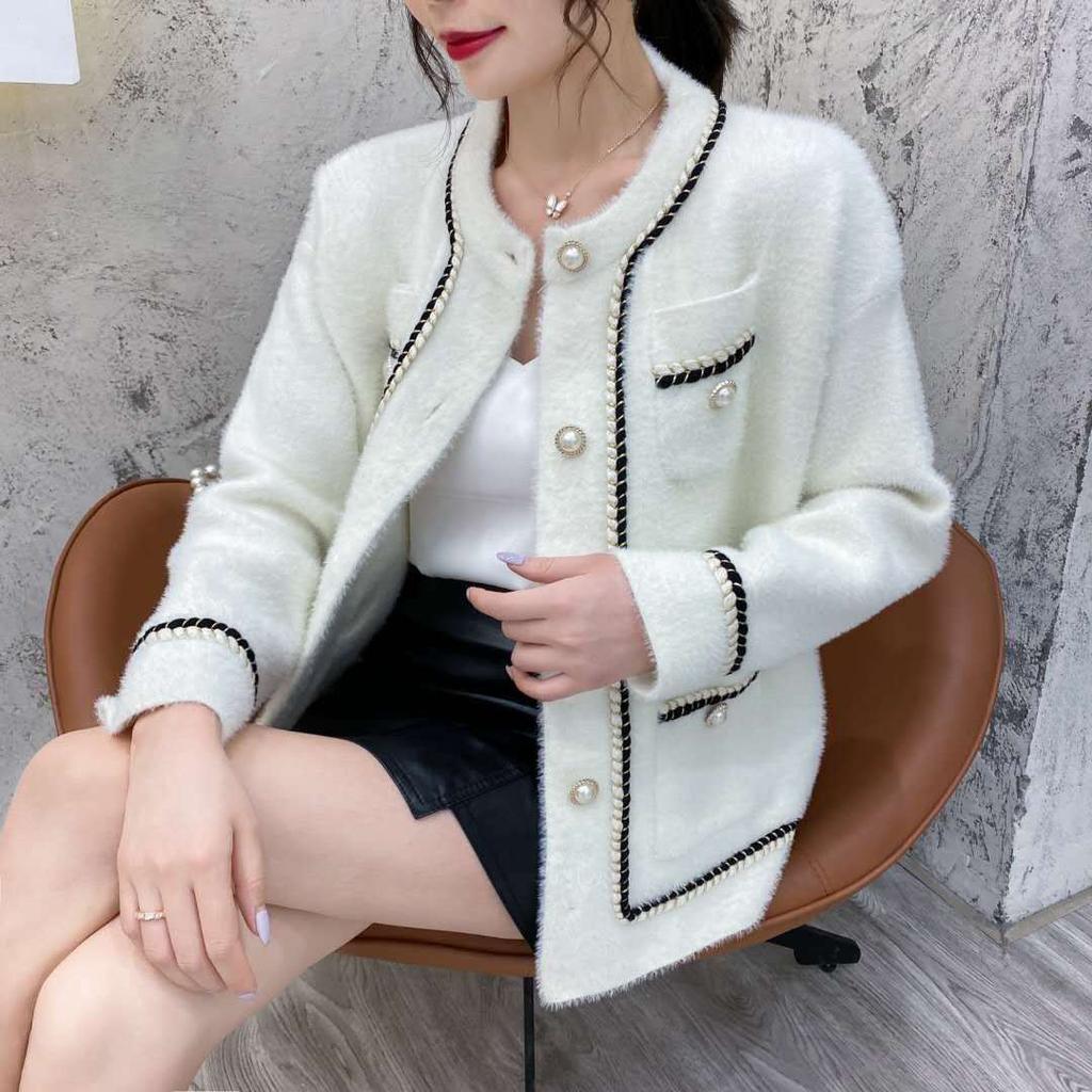 Autumn and Winter Short Imitation Mink Fur Coat Women's Coat Loose Korean Version of Small Fragrant Wind Knitted Crewneck Cardigan New