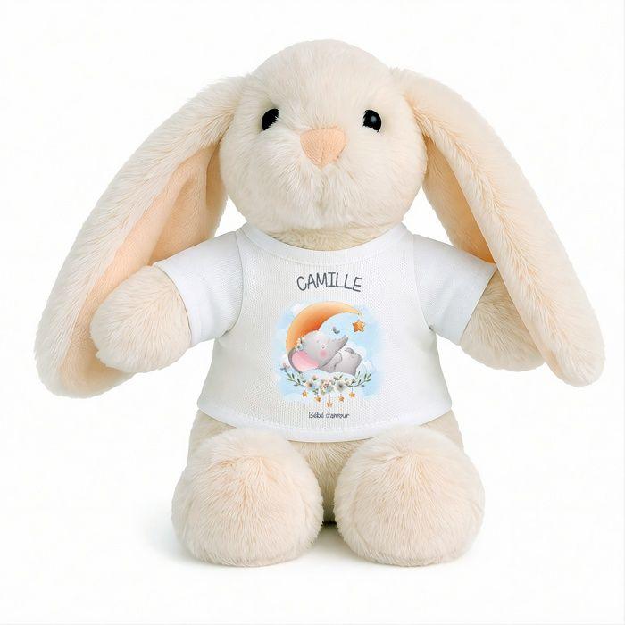 Planetee Peluche Lapin Bébé Doudou Camille d'Amour Éléphant Cadeau Naissance Garçon Nouveau-Né Baby Shower