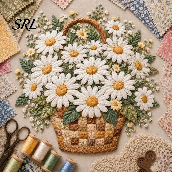 Creative Sewing Projects for Adults Flower Basket Patchwork DIY Kit, Layered Fabric Flowers Crafting Handmade Art Supplies 3D Floral Project
