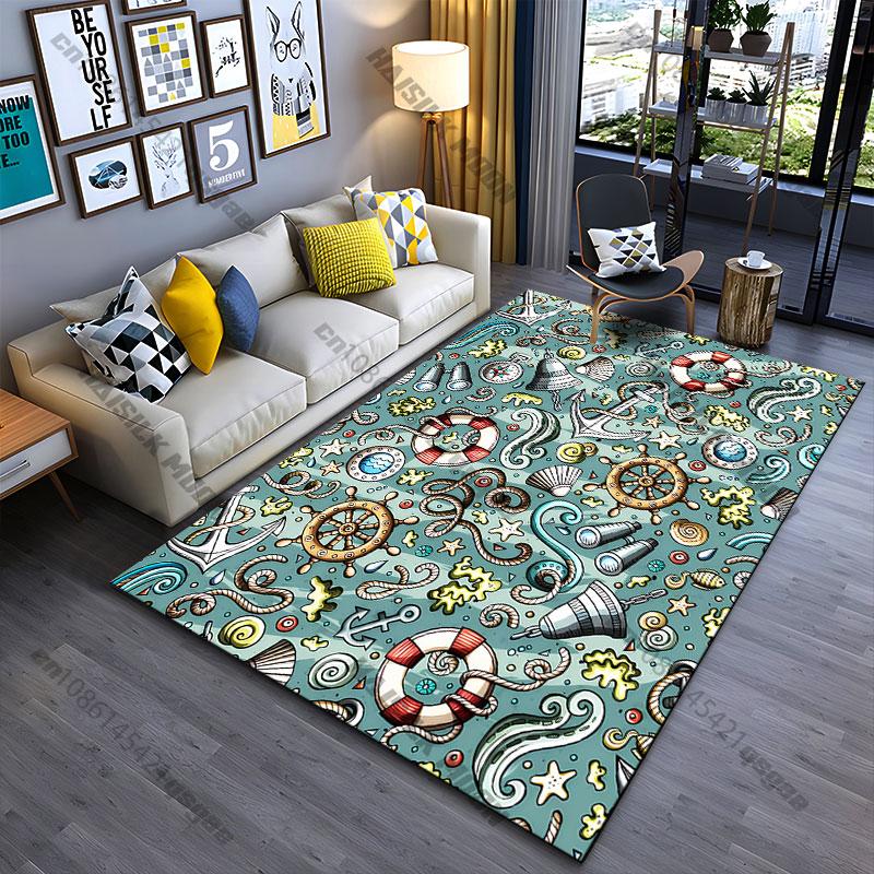 Nautical themed decorative pattern carpet Yoga living room room decor children's crawling mat doormat area rug games mat