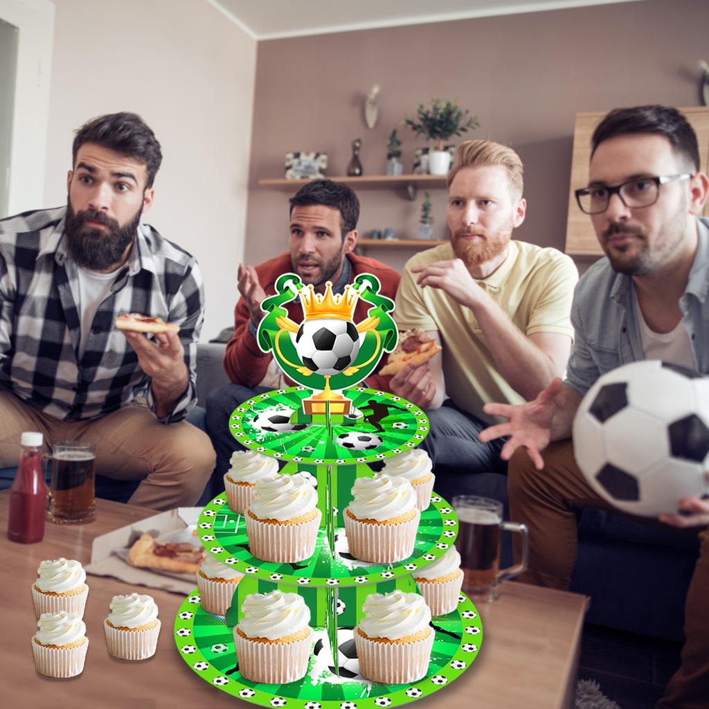 3 Tier Football Sports Soccer Party Cake Display Stand Kid Birthday Dessert Cupcake Rack Stand Baby Shower Party Cake Tray Decor