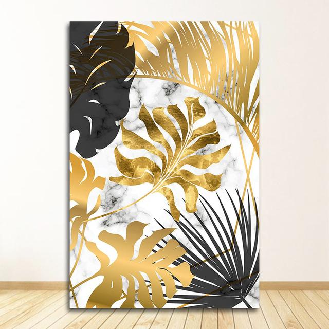 Wall Art Pictures for Living Room Modern Decor Nordic Plants Golden Leaf Canvas Painting Botanical Posters and Print Abstract