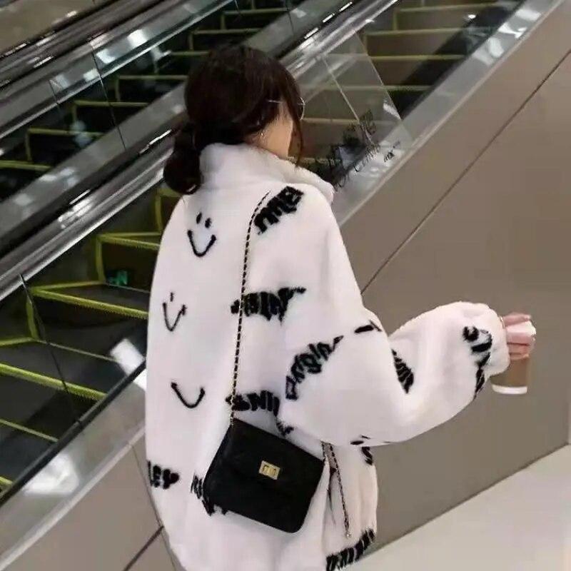 Зимнее корейское свободное женское пальто с хлопковой подкладкой из овечьей шерсти, толстая теплая меховая одежда с широкой талией