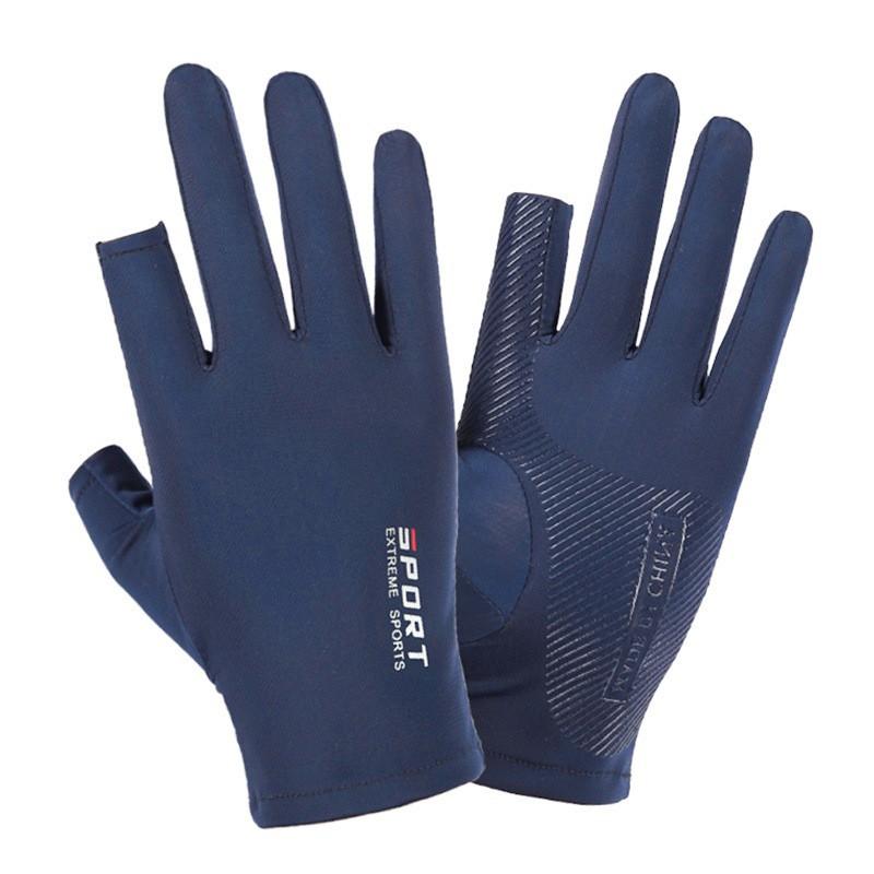 Men Women Lightweight Ice Silk Anti-Slip Driving Cycling Delivery Fishing Half-Finger Two-Finger Touchscreen Gloves