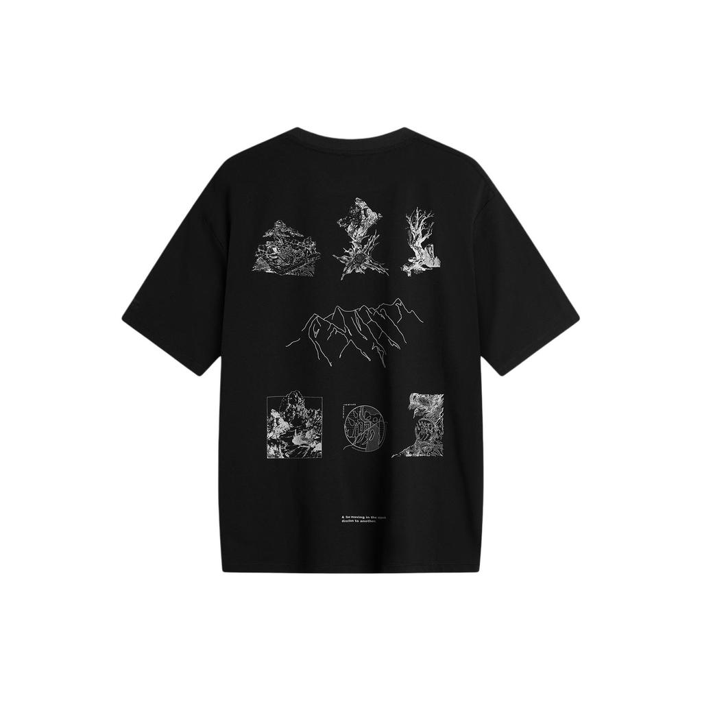 Li-Ning CF Trace Alphabet Print Knit Sports Tee Men Tops Black ATSU627-1