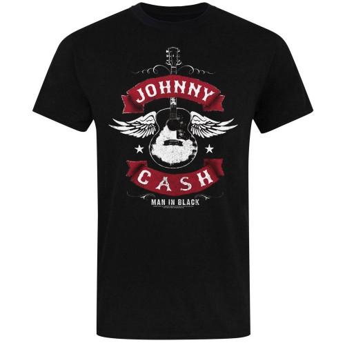 Johnny Cash Unisex Adult Man In Black Winged Guitar T-Shirt