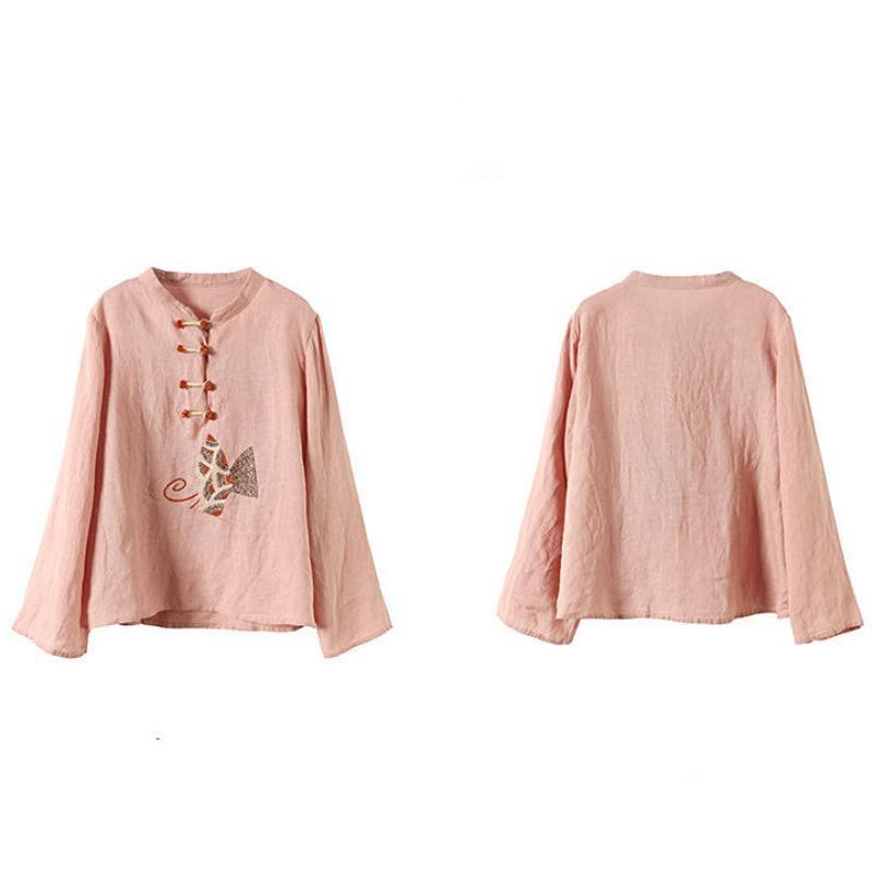 Этнические китайские женские футболки с вышивкой, топы, блузки, повседневная ретро-блузка