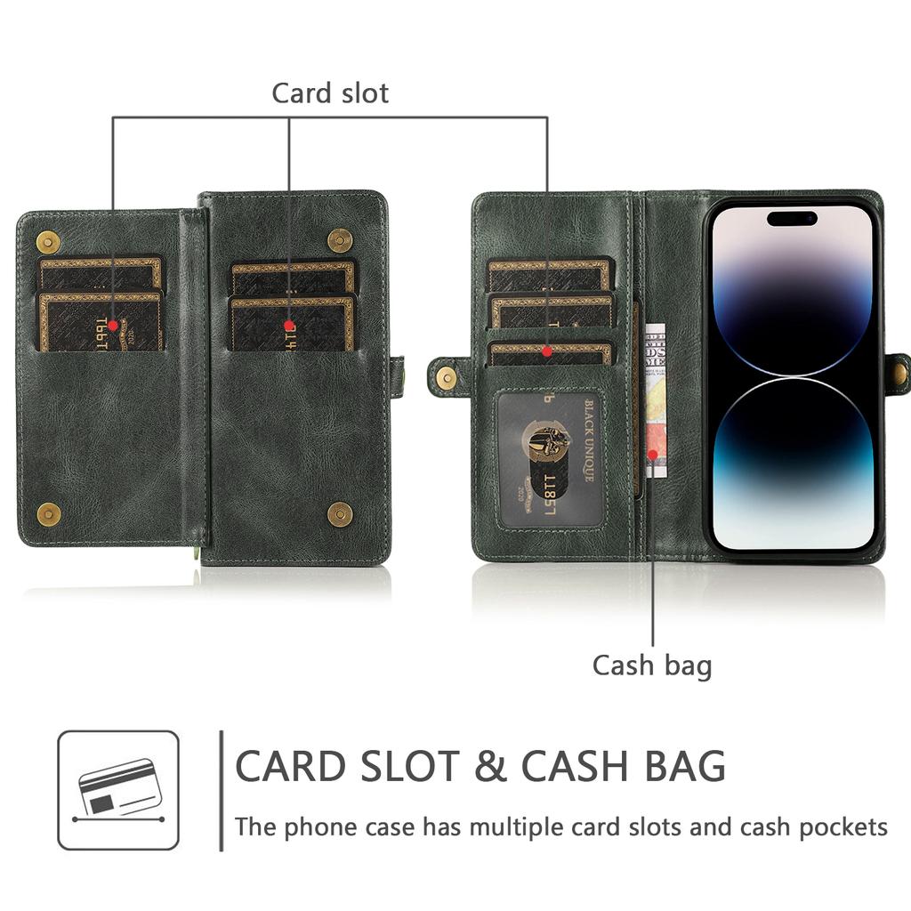 Detachable Multi Card Flip Magnetic Wallet Leather Case for iPhone 15 14 13 12 Pro Max Xs Max XR 8 7Plu Samsung S23 S22 S21 Ultra Plus A14 A13 A52 A53