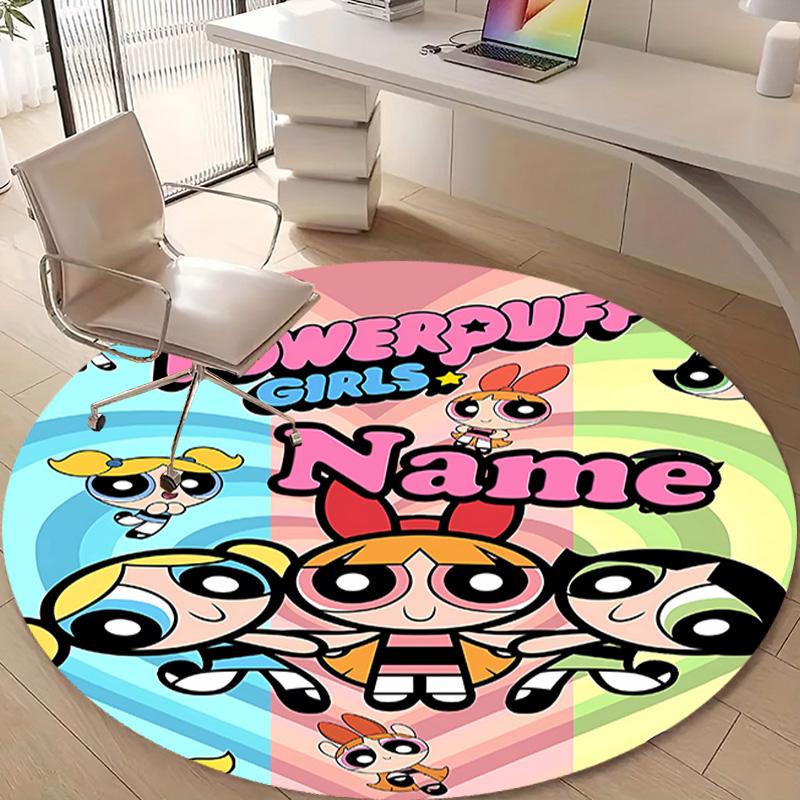Personalized The Powerpuff Girls Round Chair Office Rug - Perfect for Mat, Office Chair & More - Ideal Gift for Birthdays and Holidays