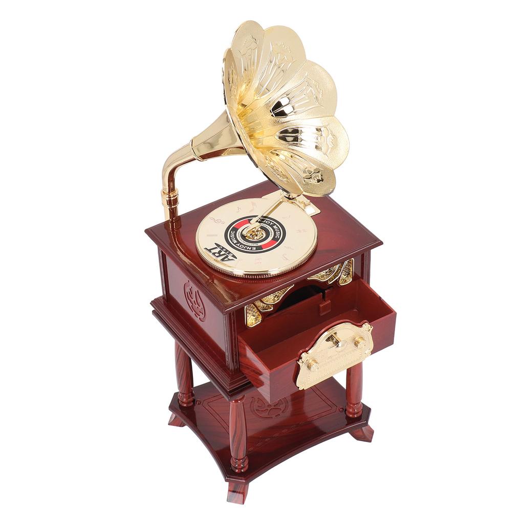 Gramophone Music Box Exquisite Clockwork Mechanical Retro Music Box Figurines for Home Table Desk