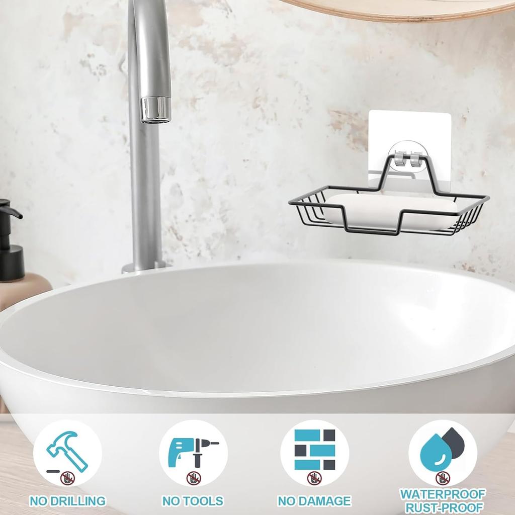 Soap Dish Holder, 304 Rustproof Stainless Steel Soap Holder, Wall Mounted Soap Dish for Kitchen Sponge Holder, Bathroom, Black