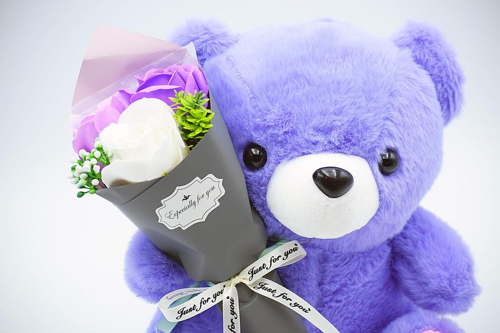 Matsuno Kogyo Soap Flower Bouquet, Plush Toy, Soap Flowers, Interior Decor, Gift (3 Flowers, Purple)