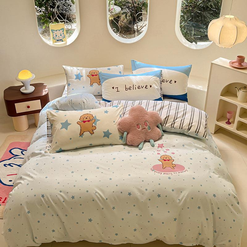 Постельное белье с пасторальным принтом, комплект из четырех предметов, двуспальная кровать, односпальная кровать, машинная стирка, мягкое вощеное, приятное для кожи, пододеяльник