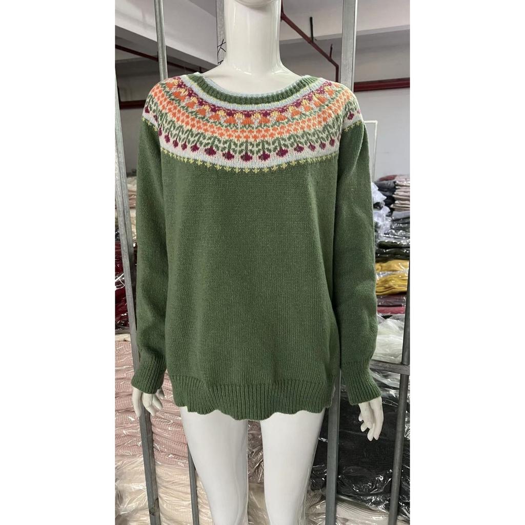 Women's Round Neck Color Blocked Loose and Fashionable Pullover Knitted Sweater for Autumn and Winter
