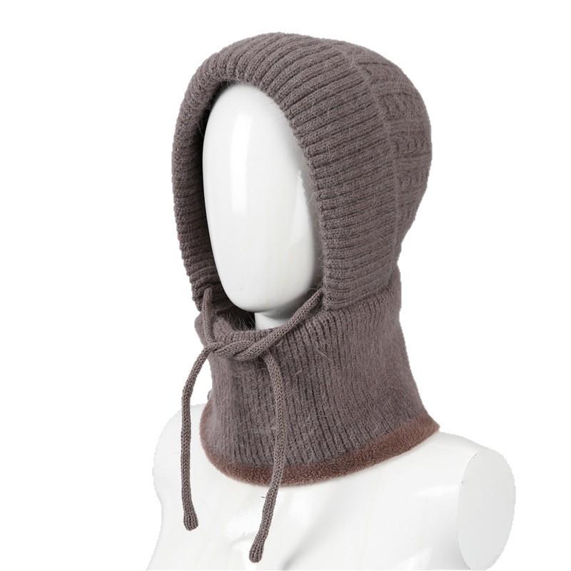 In autumn and winter, the elderly mother wool hat, female velvet thickened warm cycling scarf integrated cold cotton hat