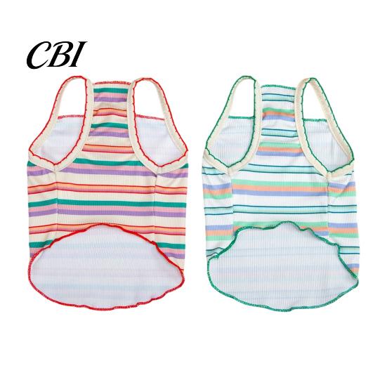 Soft Fabric Dog Tee Colorful Striped Pet T-Shirt, Sleeveless Thin Straps Breathable Apparel Tank Top with Cute Bear Embroidery for Small Dogs