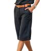 Women's Summer Knee-length Shorts Mid-rise Pockets Straight Wide Leg Shorts