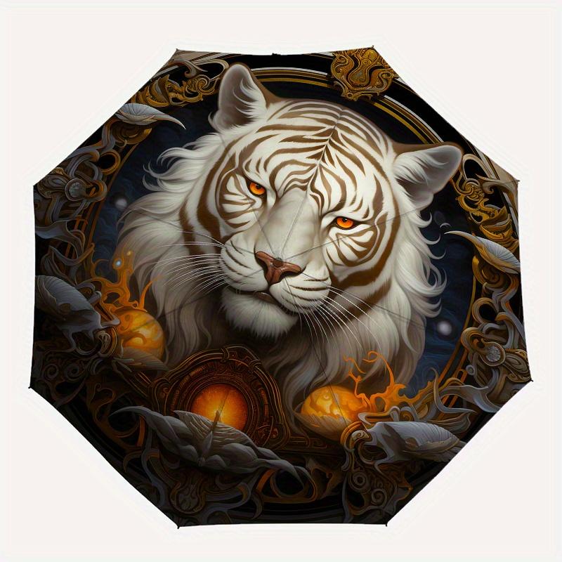 Elegant White Tiger Art Print - Luxury HomeDecor PosterUmbrella, Portable 3-Fold Compact Umbrella for Men & Women Gift