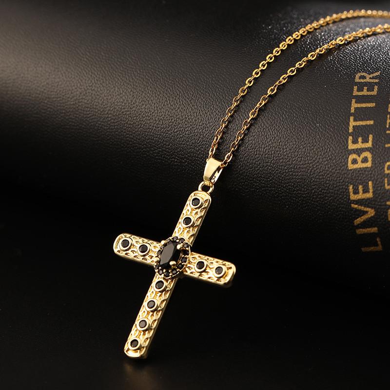 New Design Zircon Cross Pendant Necklace Stainless Steel Vintage Geometric Choker Jewelry Party Gifts For Women Girls