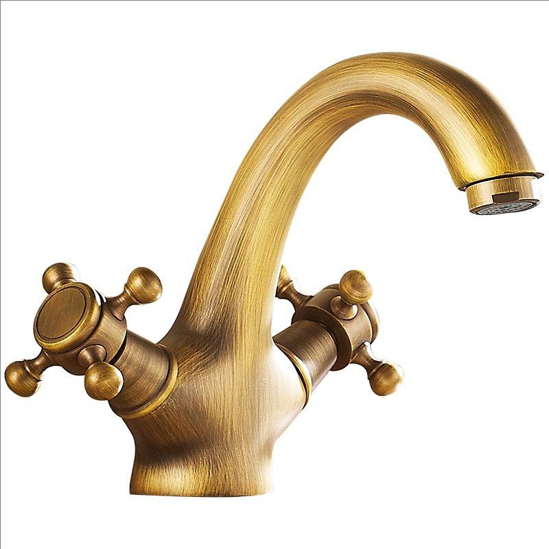 Dual Handles Antique Basin Faucet Hot and Cold Water Crane Bronze Sink Faucet Bathroom Vintage Mixers Taps Gold