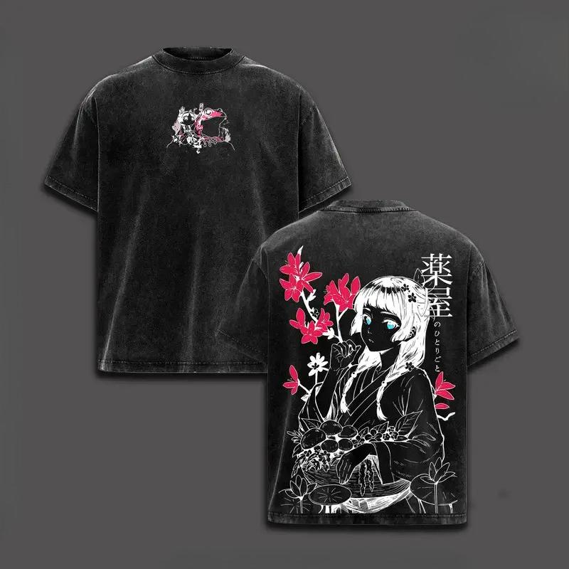 Anime The Apothecary Diaries T-shirt For Men Clothing Maomao Vintage Washed T Shirt Summer Casual Short Sleeve Polyester Tees Tops