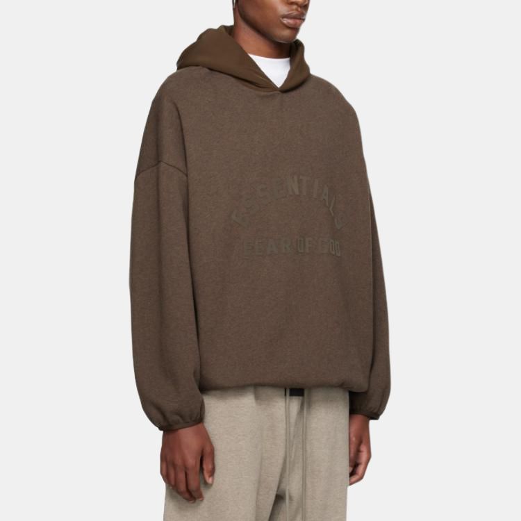 Fear of God Essentials Худи из флиса с нейлоном Хизер Вуд/Вуд Мужские Топы Серый 202SU244312F